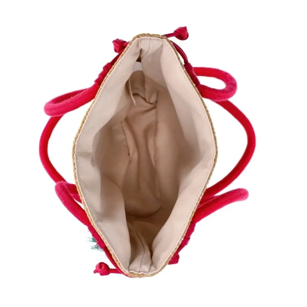 Wonder Nation Girls Strawberry Straw Crossbody Bag, red color